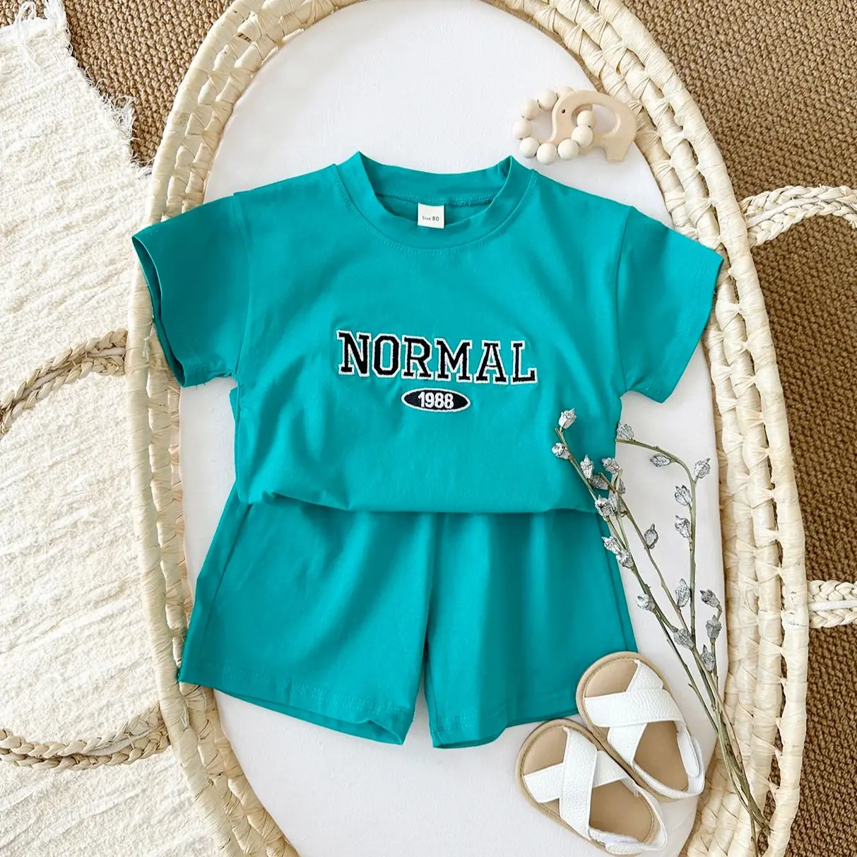 Summer Newborn Baby Girls Clothing Boys Outfit Suit Letter Embroidery Children Clothes Set Toddler Sports T-shirt+Shorts