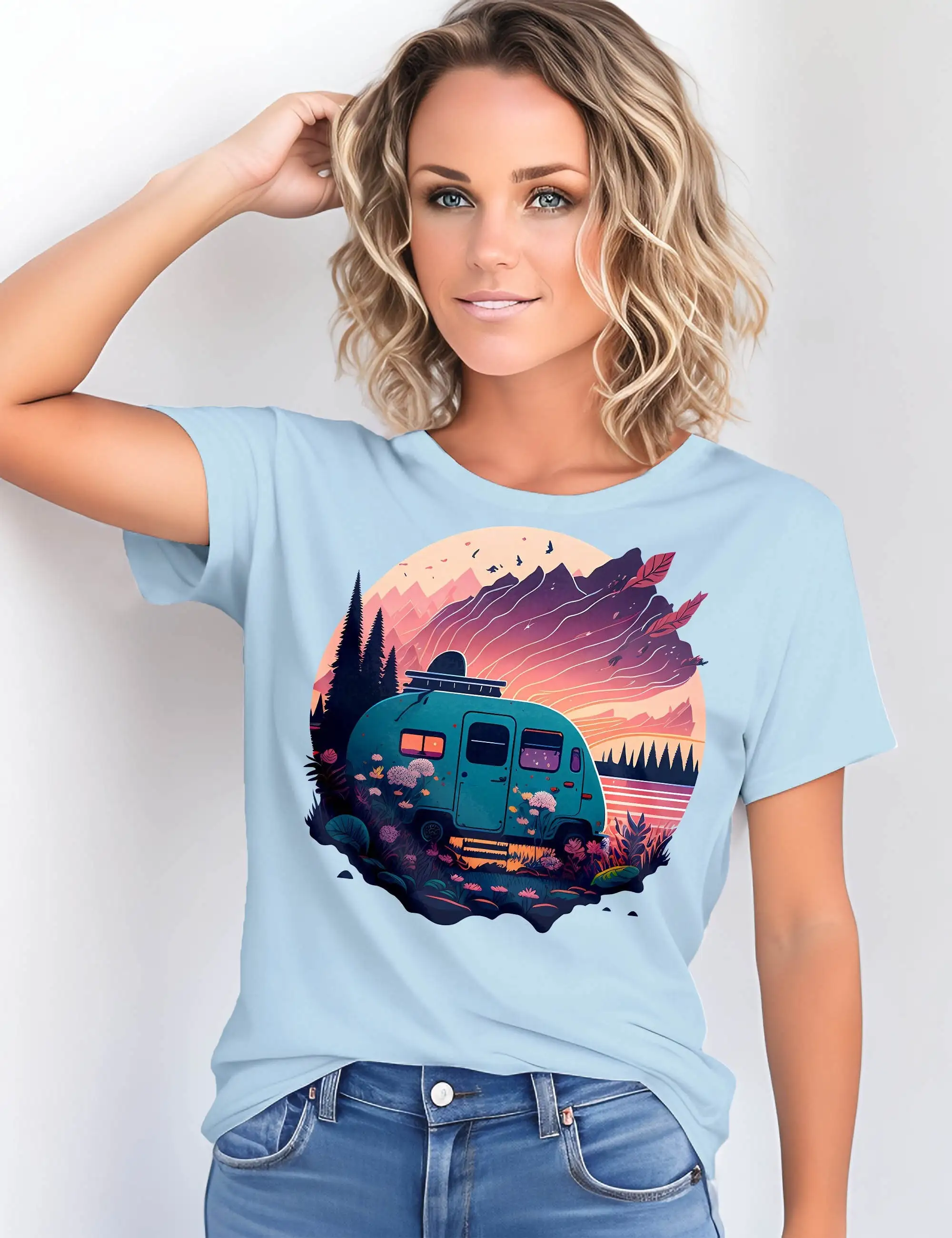 Camiseta de acampada para hombre y mujer, camisa de Trekking, Trekking, viaje en carretera