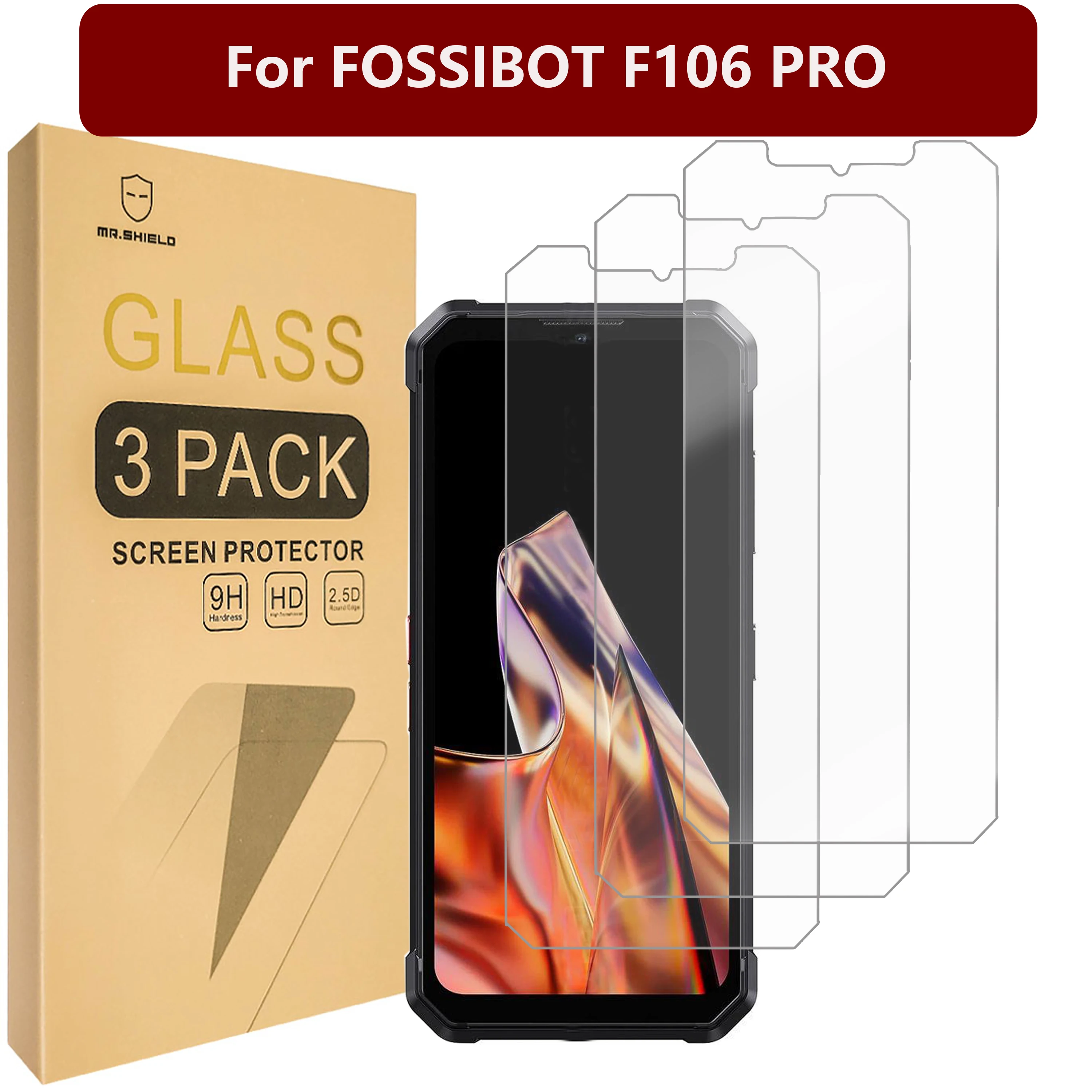 Mr.Shield Screen Protector compatible with FOSSIBOT F106 PRO [Tempered Glass] [3-PACK] [Japan Glass with 9H Hardness]