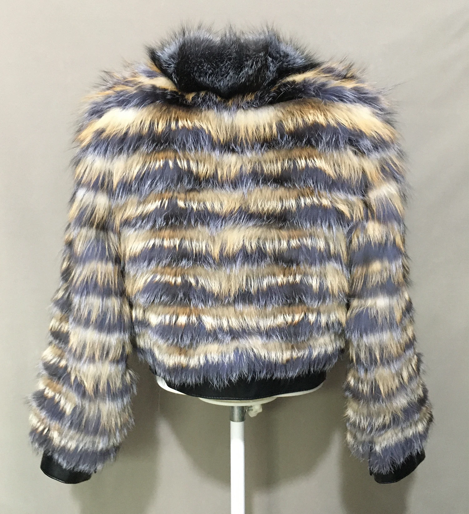 Real Fox Fur Stripe Coat for Women, Crop Jackets, Luxury Furry, Very Slim, Spring, Autumn, Winter, 210909