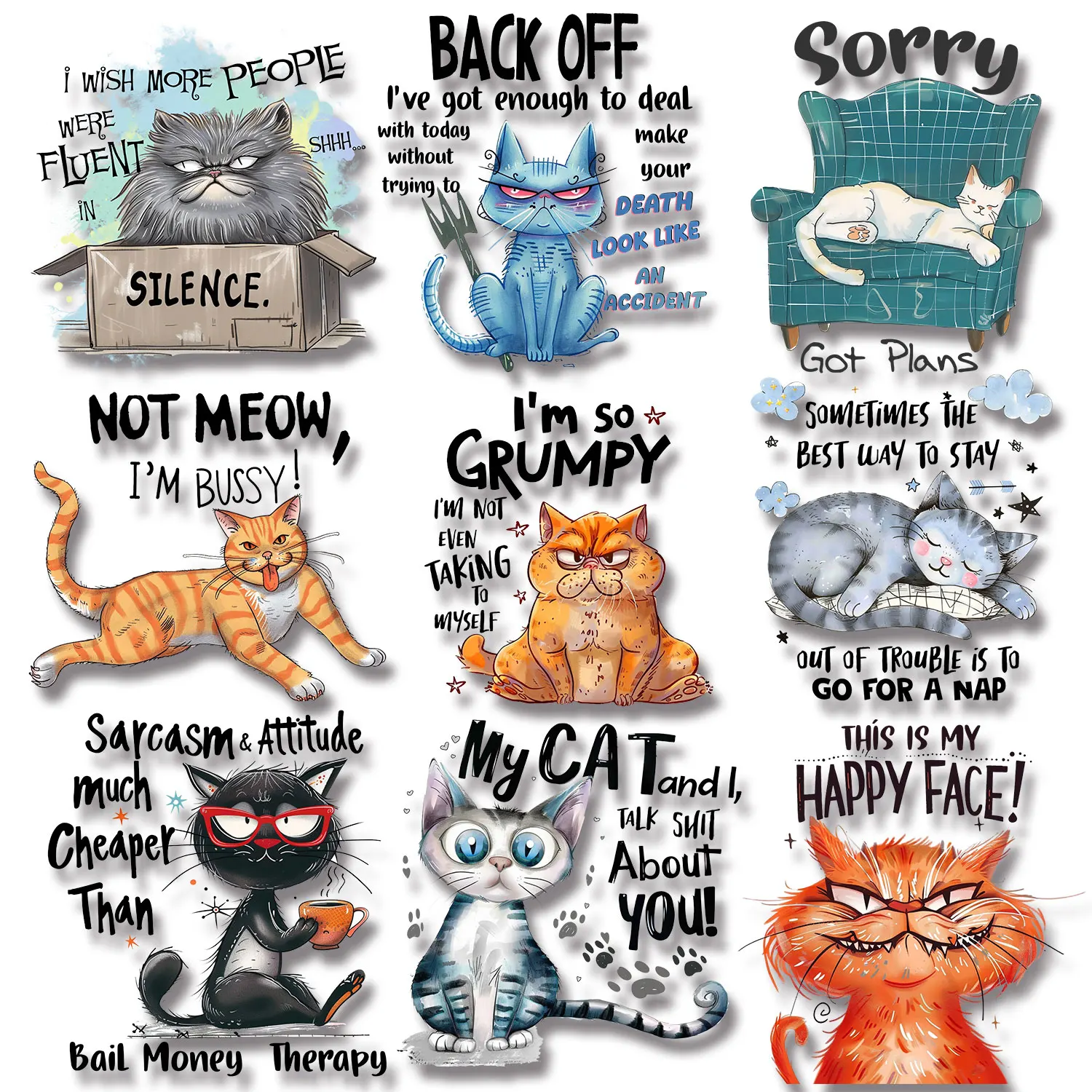 Cool Cat Crazy Love Cute Attitude  Inspirational text Funny Iron on Picture on Clothes Bright Colors DIY Decoration