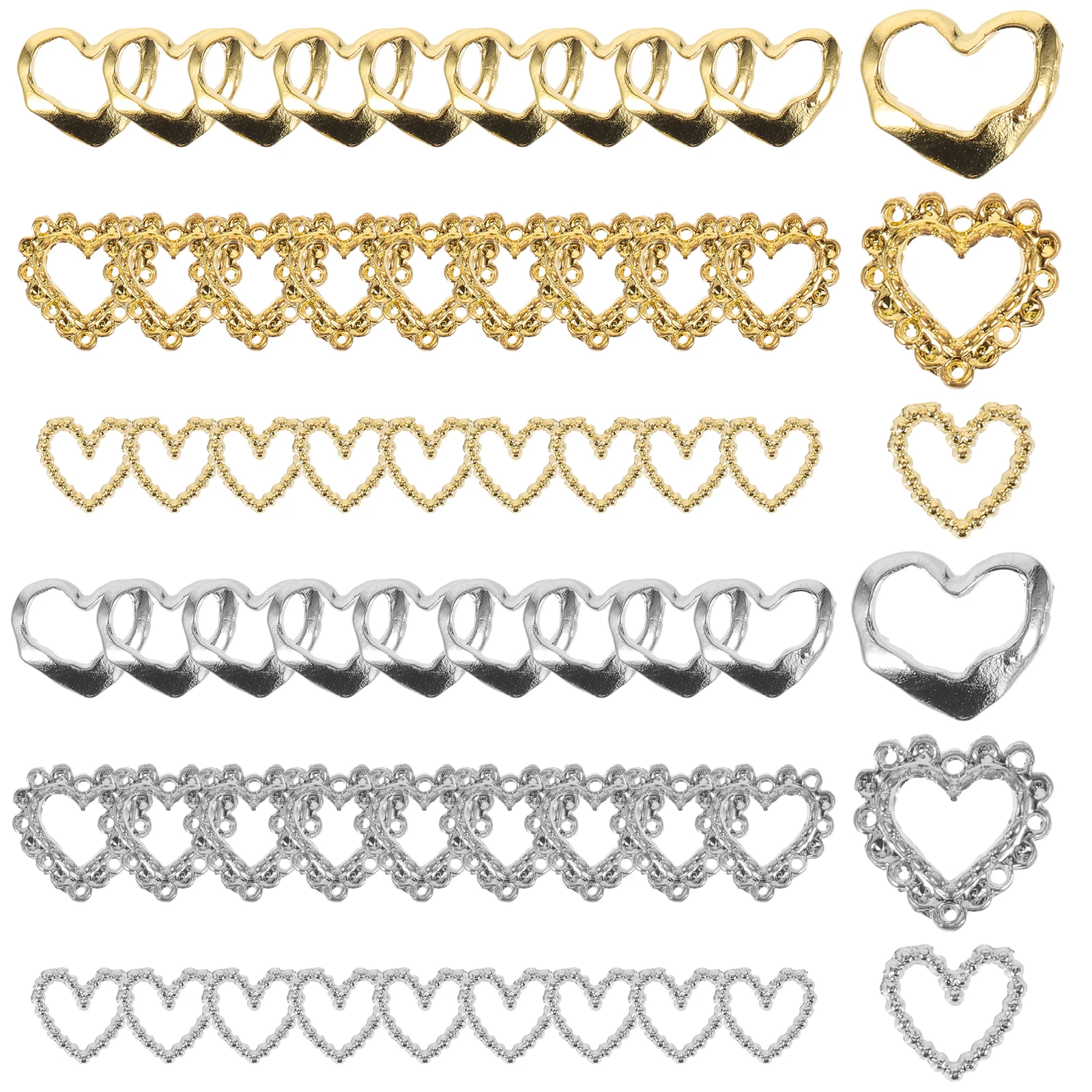 

60pcs Heart Shaped Nail Charms Zinc Alloy Decorations for Women Fake Nails Manicure Supplies Party Wedding Accessories Cute