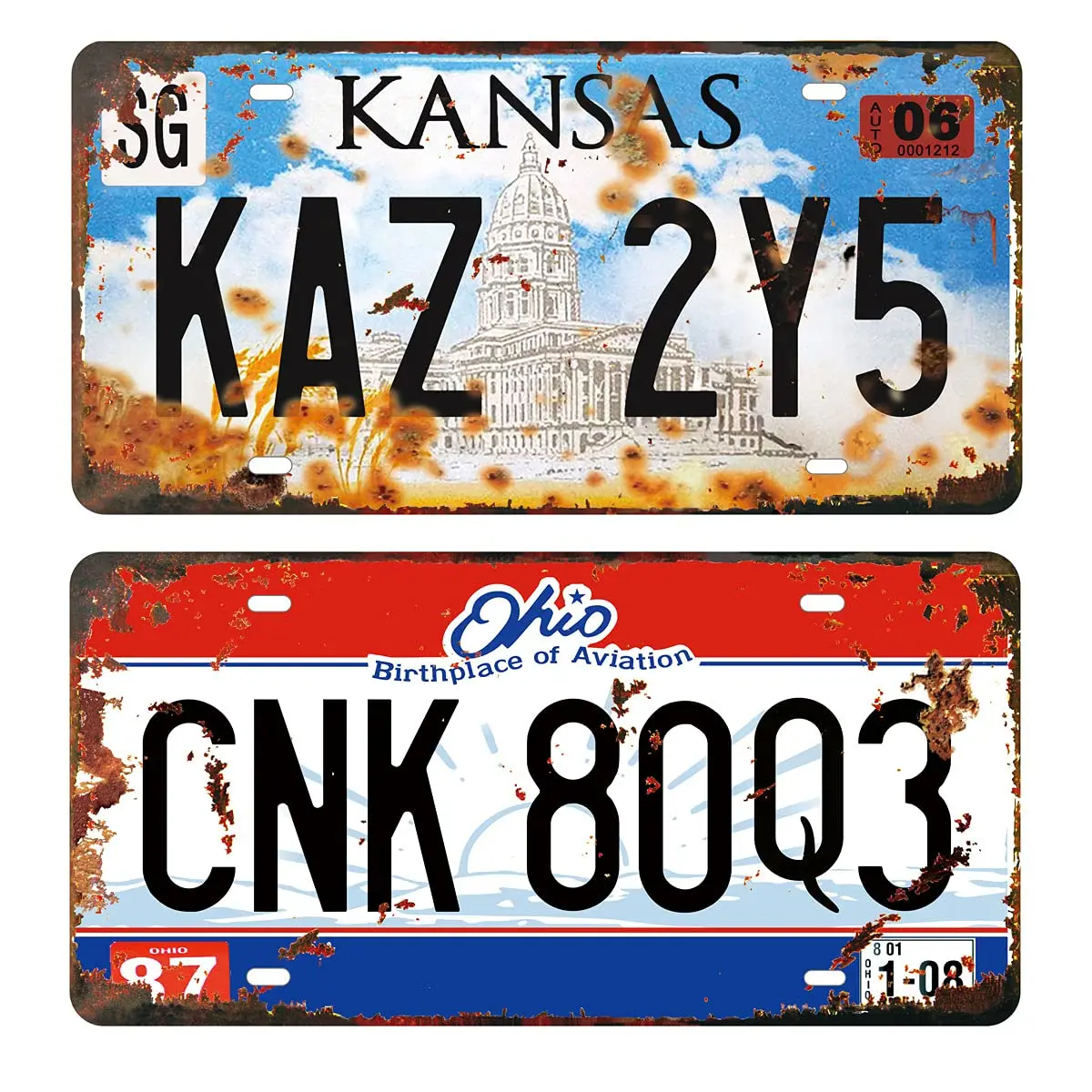 2 Pieces Prop Metal SignS, |Supernatural| Embossed Car Number Tags, TV Memorabilia, 6x12 inches