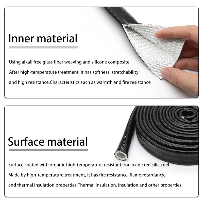 1-10m Fireproof Tube 4 6 8 10 12 15 20 25 30mm High Temperature Fire Retardant Fiberglass Silicone Resin Coated Cable Protective