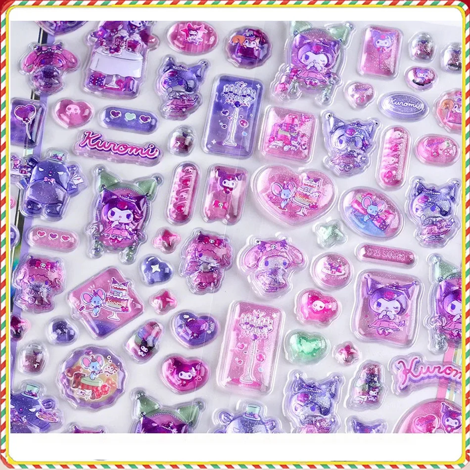 새로운 헬로키티 쿠로미 멜로디 스티커 애니메이션 3D 젤리 스티커 장난감 DIY 크리스탈 장식 스티커 장식 스티커 어린이 장난감