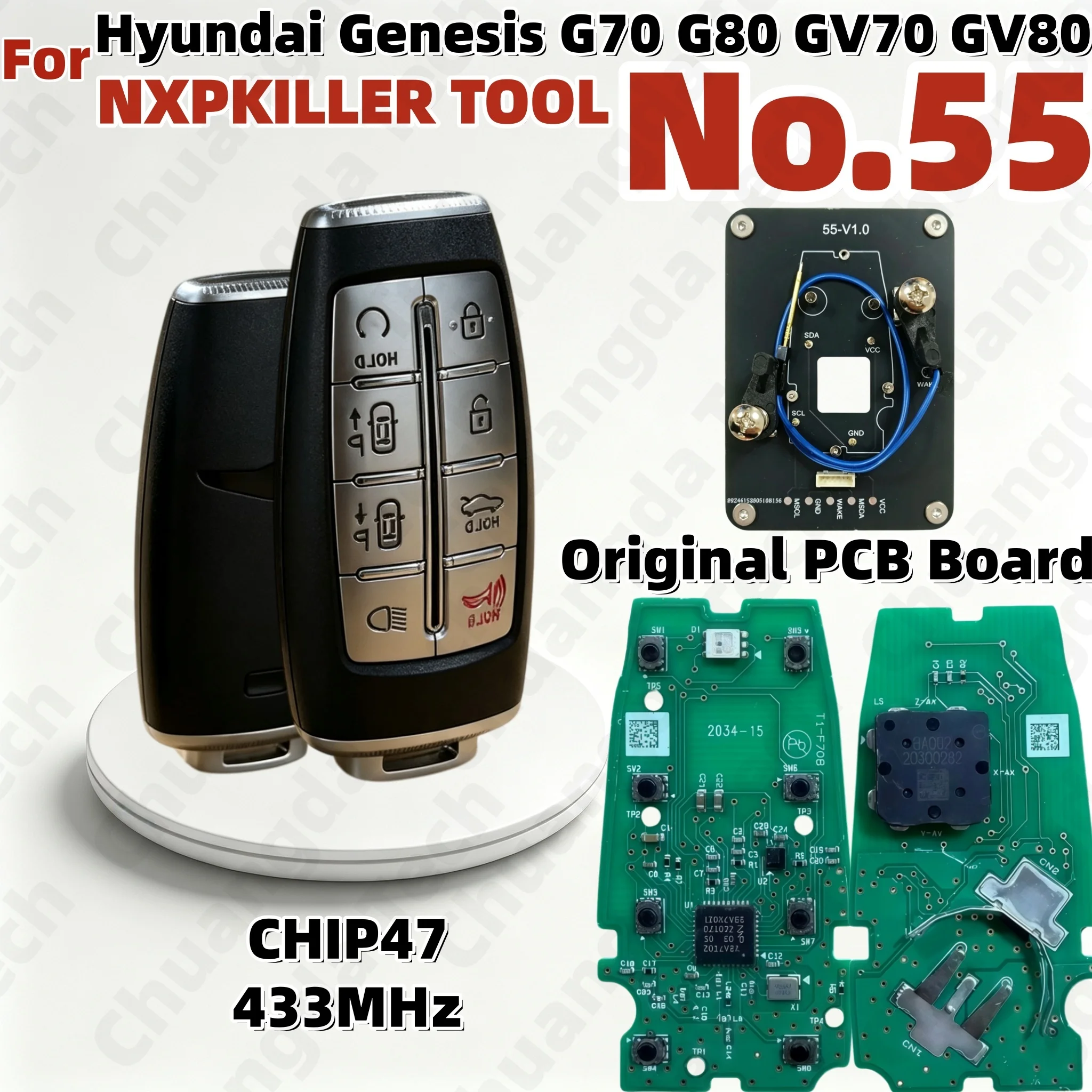 Suitable for Mckb55, 8-Key Smart Key, Original Motherboard, Chip Model Chip47, Frequency 433Mhz, Compatible with Hyundai Genesis G70 G80 Gv70 Gv80