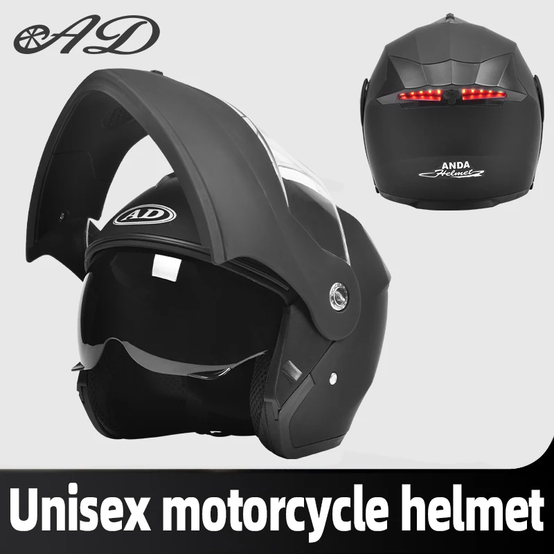 

AD 107 Motorcycle flip-up helmet with LED light Unisex dual lens electric motorcycle one size helmet