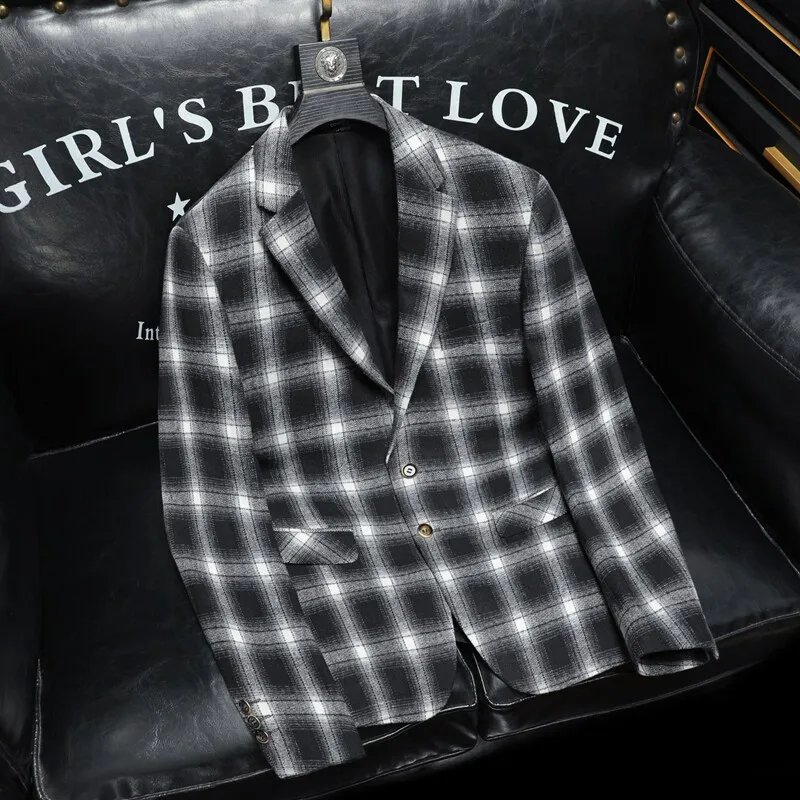 

Мужской клетчатый пиджак: повседневный, модный, весна-осень 2026, новинка, трендовый бренд, дышащий, с круглым низом, декорированный пуговицами