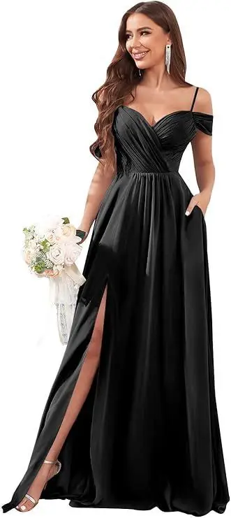 QMANSHA Couture Maßgeschneidertes Abendkleid, schulterfrei, kurze Ärmel, herzförmiger Ausschnitt, gerüscht, A-Linie, Ballkleid, Brautjungfernkleid – Detail 5