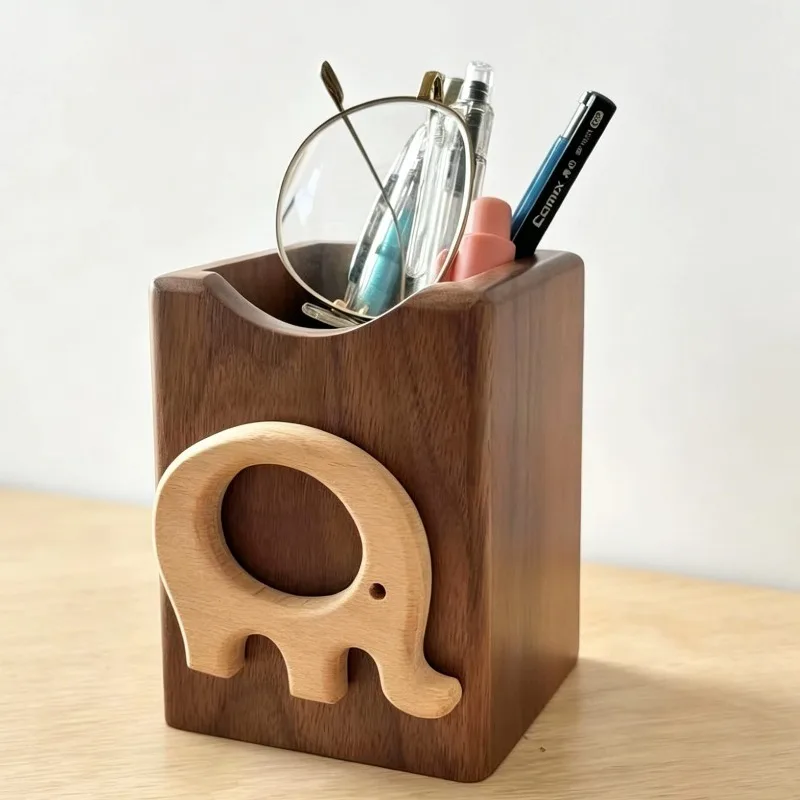 ✨Aesthetic Guitar Wooden pen holder cute Walnut Desk Organizer Cute Office Supplies Storage Box Decor For Workstation