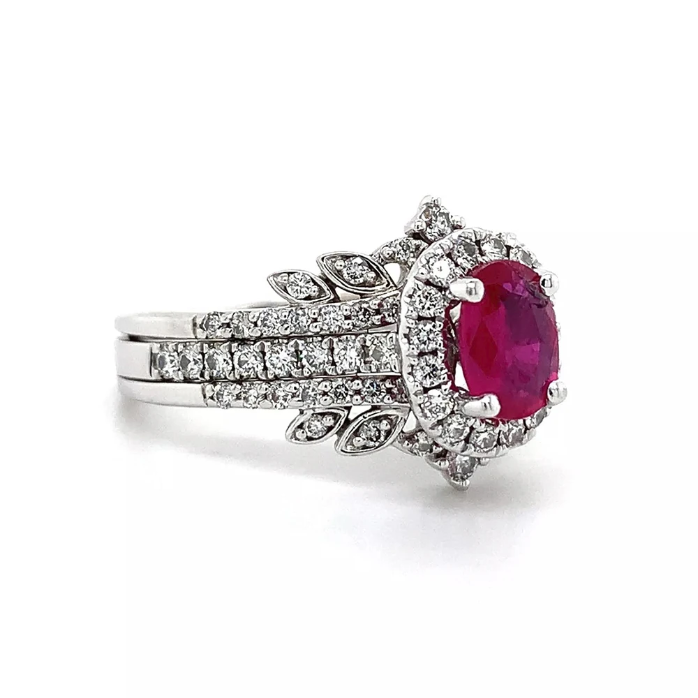 Women's Bohemian Style 3pcs Stackable Ring Set with Red AAA Zircon