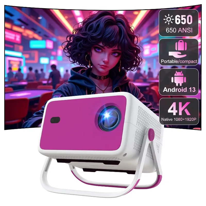 Portable 4K Smart Projector Wifi 300 Ansi 1080p Video Overhead Android 11 Smart Home for Android for Screen Projecting