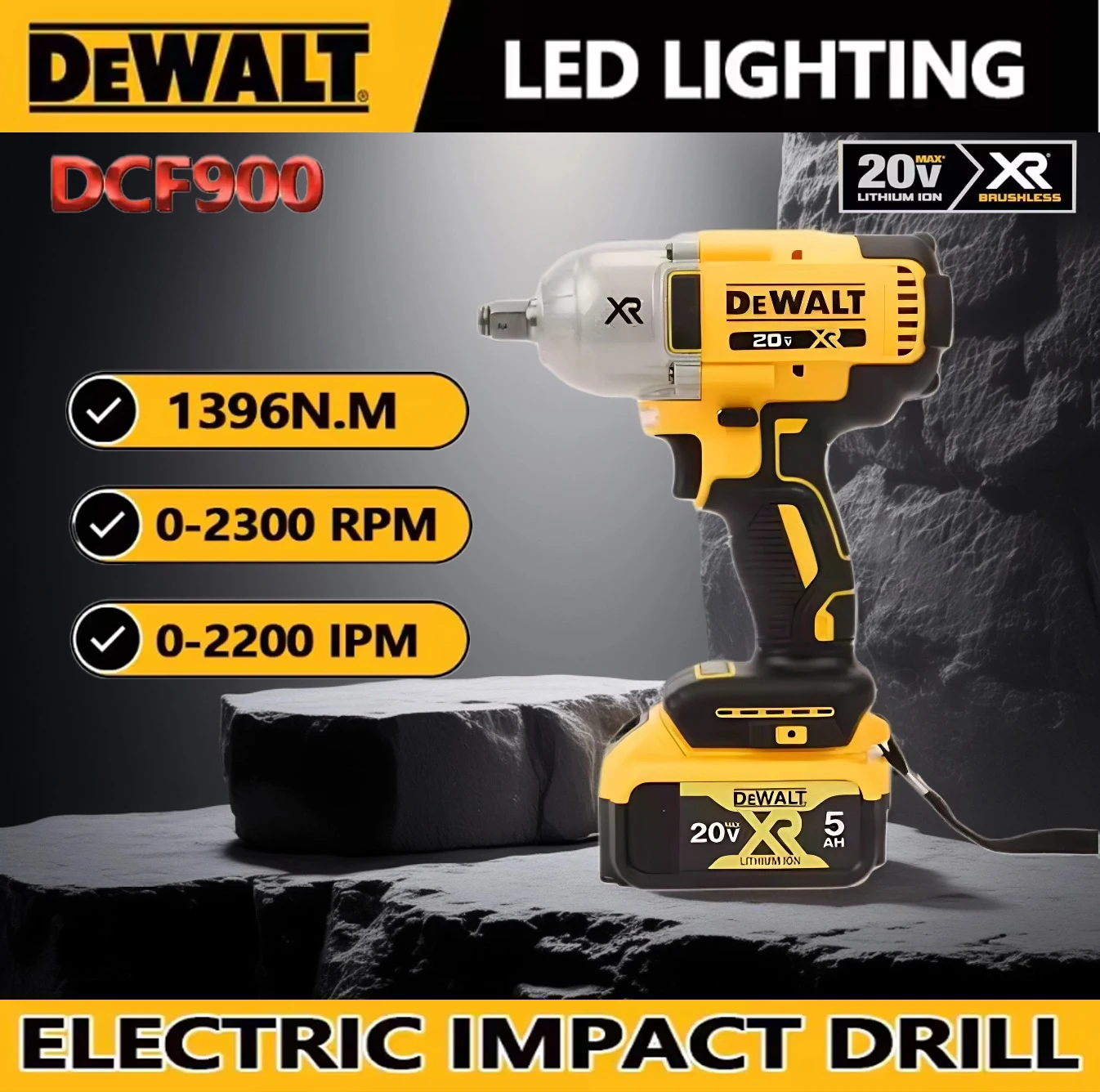 Nouveau DEWALT DCF9001/2 pouces kit de clé à chocs sans fil à couple élevé et outil électrique DEWAL 20V chargeur de batterie ultra long