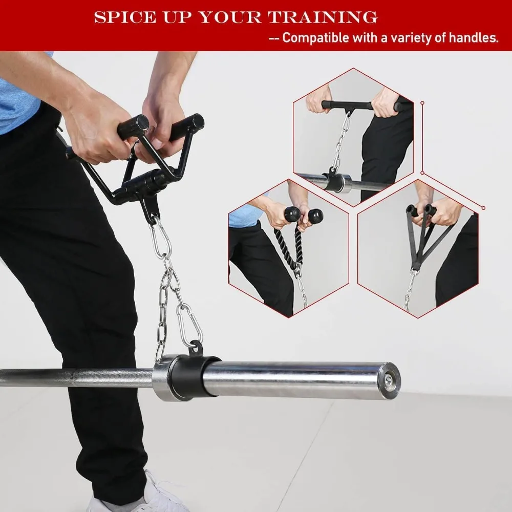 Post Insert Barbell Exercise Machine Attachments Full Body Workout Solid Steel T Bar Row Handle Black Chain Eyelet
