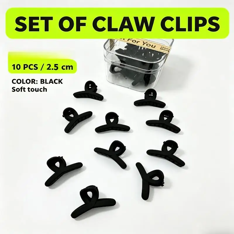 10Pcs Black Geometric Mini Plastic Hair Claws Non-slip Small Hair Clips for Sweet Girls Daily Hairstyling Accessory