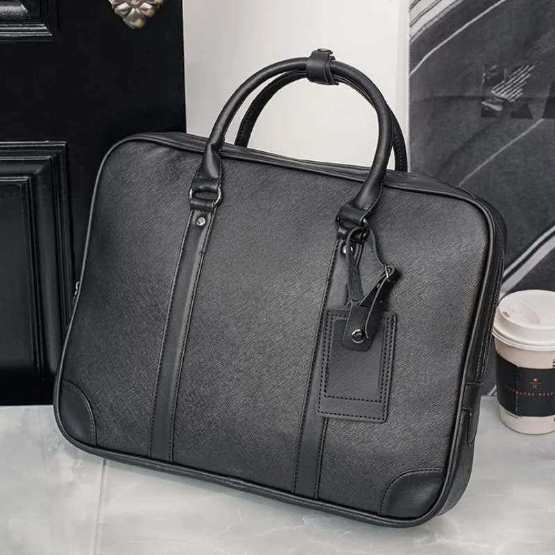 Business Commuter Briefcase Men 14 Inch Laptop Bags Men Handbags Luxury Top-Handle Bags Men Soft Leather Document Bag Satchels