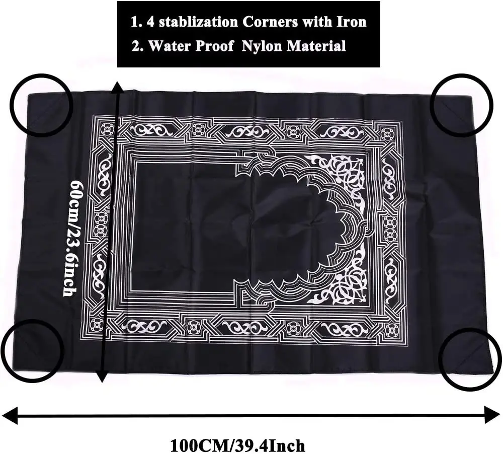 Gebetsteppich aus Polyester, tragbare geflochtene Matten, einfach bedruckt mit Kompass im Beutel, für Reisen und Zuhause, neue Stilmatte, Decke, 100 x 60 cm – Detail 6