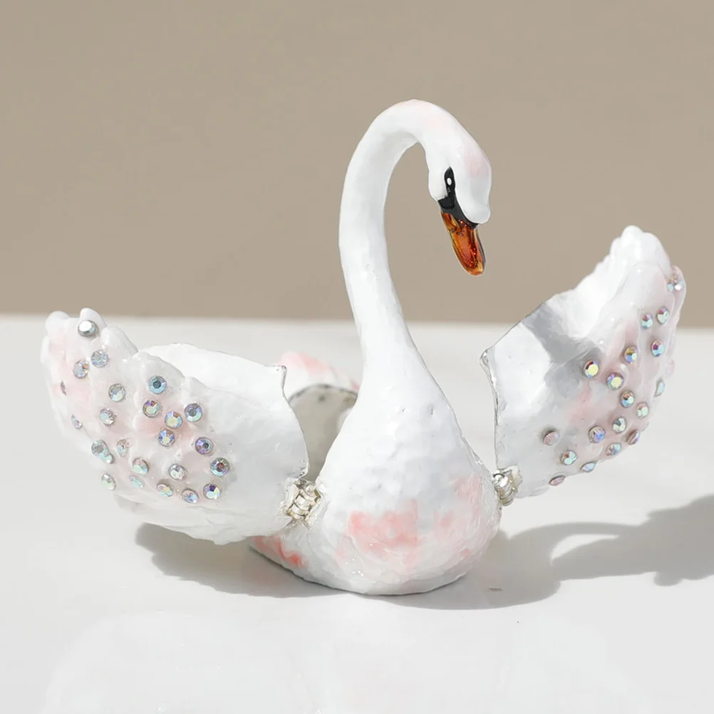 Jewelry Box Swan Shaped Trinket Boxes Holder Desktop Decor Case Organizer Small for Girls Ring Vintage Retro Swan Adornment