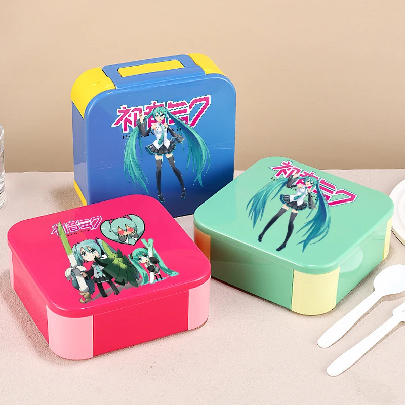 

Hatsune Miku пластиковый детский студенческий ланч-бокс портативный аниме контейнер для еды столовые приборы бенто ланч-бокс контейнер подарок