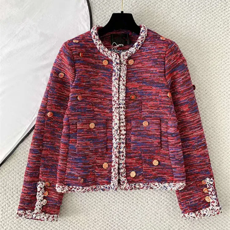 Customization European women's clothing Winter new styles Long-sleeved fashionable multi-button tweed coat