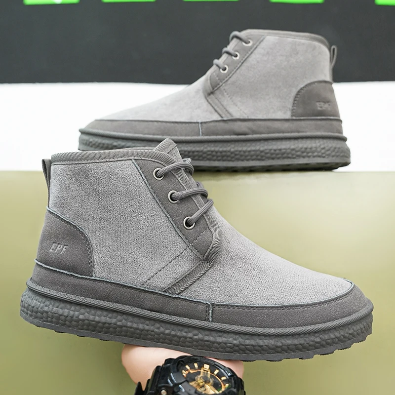 

Waterproof Suede Furry Leather Ankle Chelsea Boots Male Fluffy Plush Shoes Outdoor Footwear Winter Men Shoes Warm Fur Snow Boots