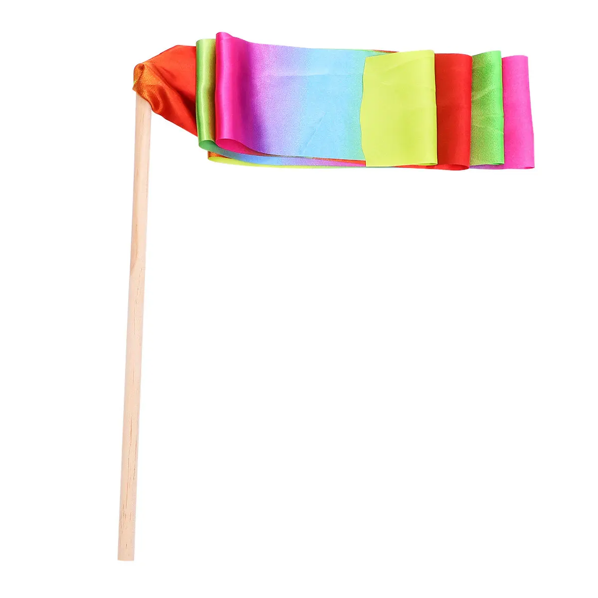 Gymnastics Ribbons 2 Pack Rainbow Satin Twirling Streamers with Wooden Wands for Dance Ballet Training