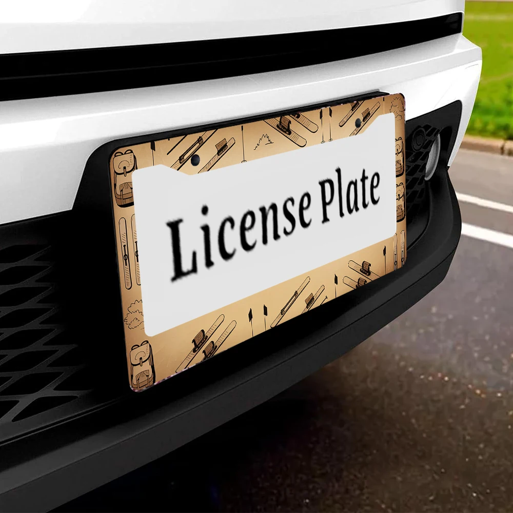 قطعة واحدة من إطار لوحة الترخيص ذو الفتحتين باللون البني القديم مع نمط التزلج، مادة الألومنيوم، مقاس 6 × 12 بوصة، تتضمن طقم براغي، ديكور سيارة ممتع