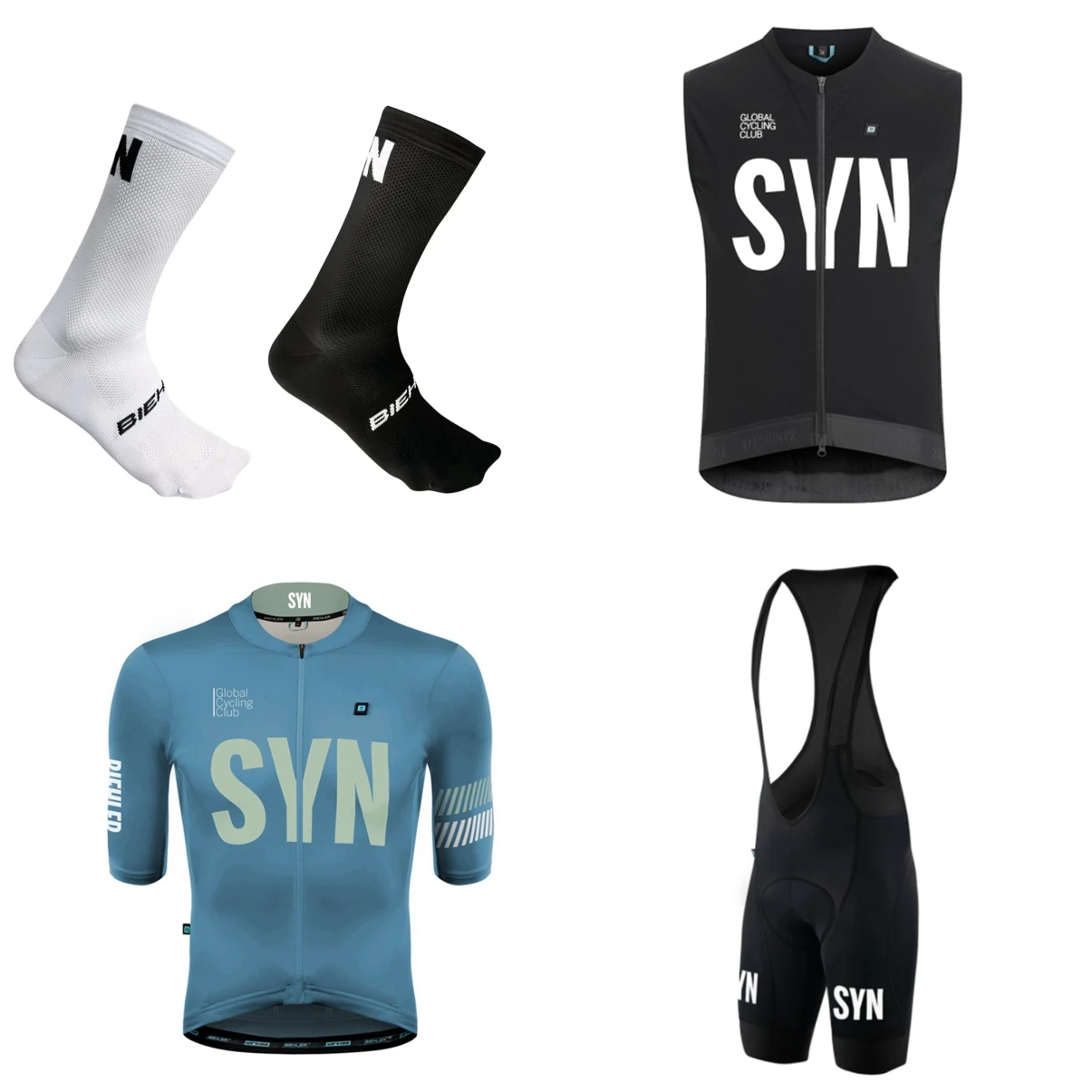 Summer short sleeve Bicycle suit 2026 Black Blue SYN convenient cycling Jersey and bib shorts 4-piece set view 5