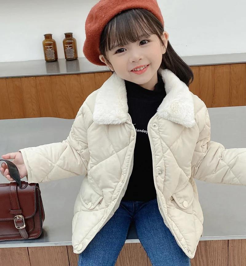 New Winter Kids Warm Cotton Jackets Rabbit Fur Collar Coats Baby Short Quilted Jacket Children Clothes Girls Boy Thick Outerwear