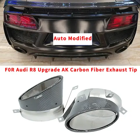 For Audi R8 Stainless Steel Original oval Muffler Tail Pipe V10 2010-2015 Upgrade Glossy AK Carbon Fiber Exhaust Tip