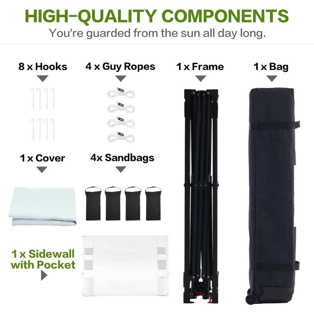 Tienda emergente de 10 'x10' con 1 pared lateral y 6 bolsillos, configuración de empuje, tienda de campaña instantánea con techo ventilado, terraza de playa al aire libre