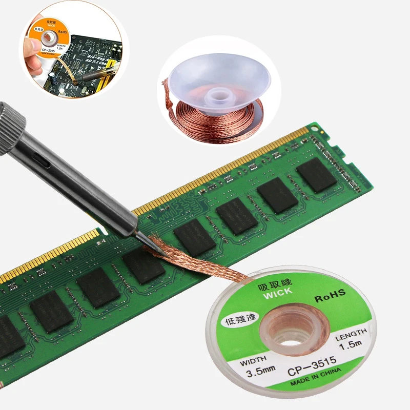 2/3/3.5mm Desoldering Mesh Braid Tape Copper Welding Solder Remover Wick Wire Lead Cord Flux BGA Repair Tool1.5M Length