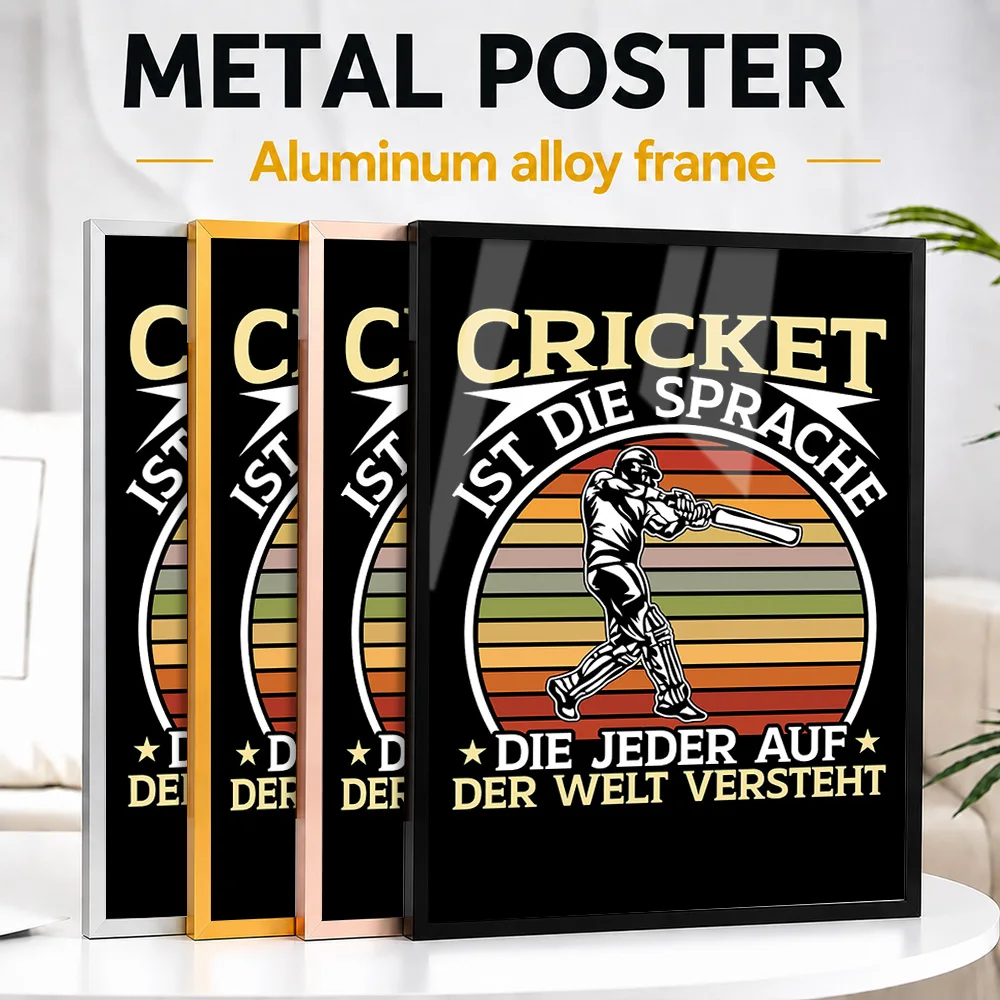 Cricket Is The Language Framed Aluminum Metal Poster Customized Photo Bold Athlete Style Wall Art For Study Memorable Fan Gift