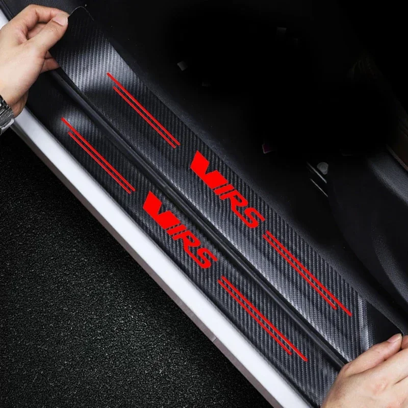 Carbon Fiber Car Door Sill Rear Trunk Bumper Guard Plate Protector Stickers for Skoda VRS RS Badge Threshold Anti-Scratch Decals