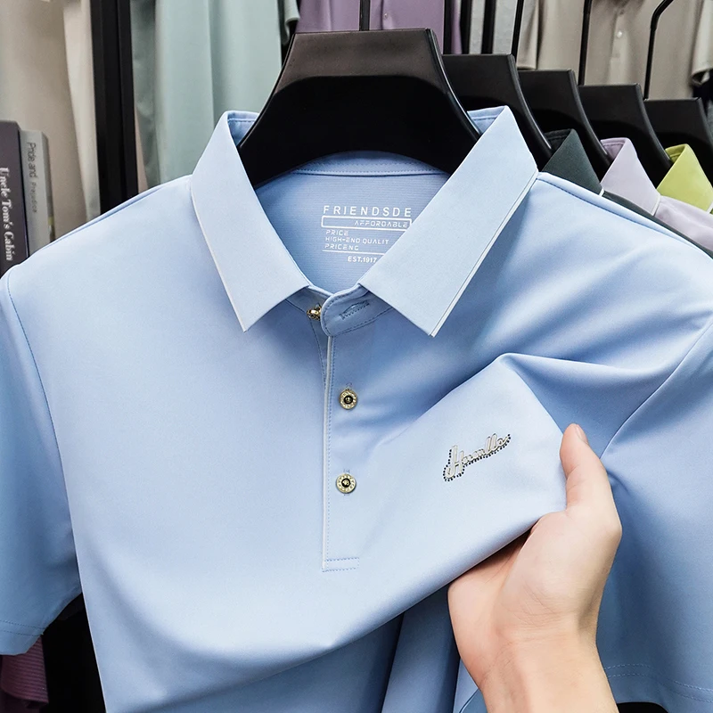 High quality brand short sleeve men's polo shirt new summer ice silk breathable casual business fashion letter embossed T-shirt