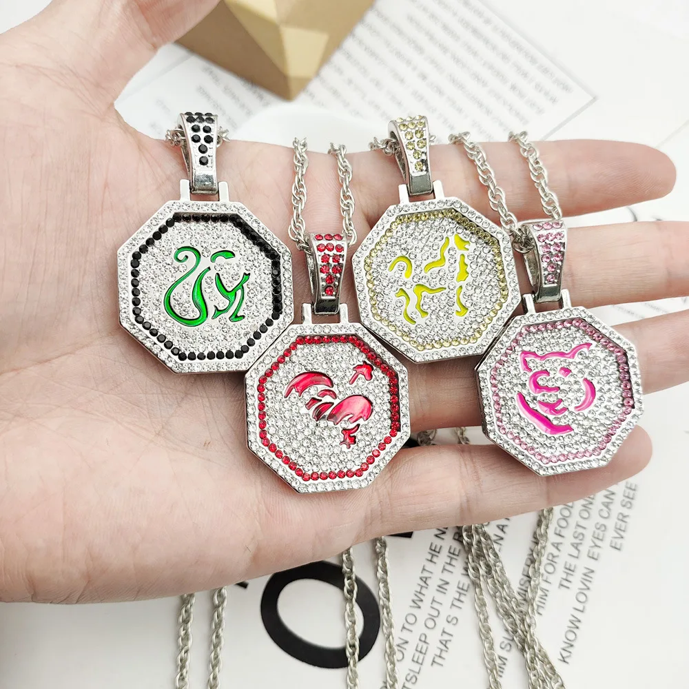Anime Jackie Chan Adventures Necklace Chinese Zodiac Talisman Rhinestone Pendant Necklace For Women Men Fans Charms Jewelry Gift