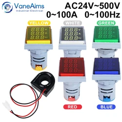 Square LED Digital Voltmeter Ammeter Hertz Meter AC24-500V Voltage Current Frequency Combo Meter Signal Light Indicator Tester