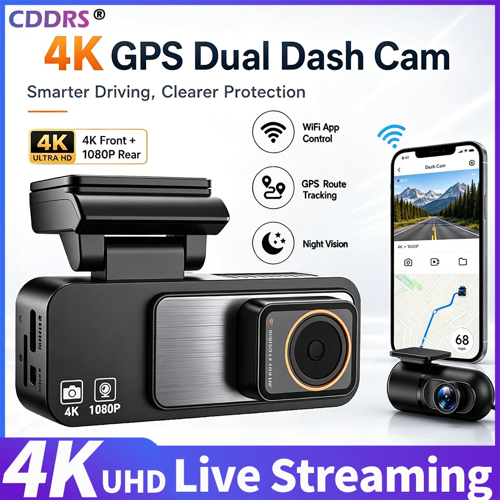 4K Dual Dash Cam Front And Rear With Wifi And Gps Mini Car Video Recorder Loop Recording Parking Mode Supercapacitor Car DVR