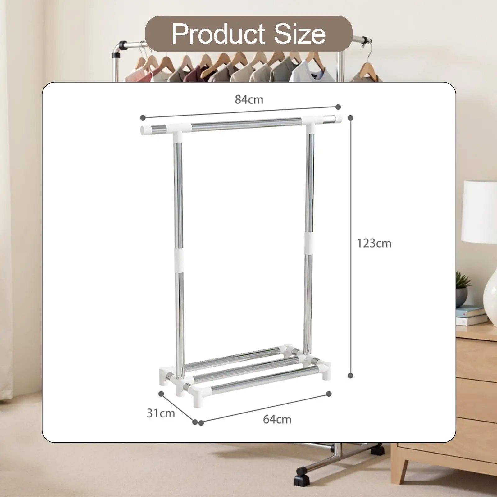 Clothes Organizer with Storage Shelf Heavy Duty Garment Rack Stable Design for Bedroom Closet Balcony Living Room Use
