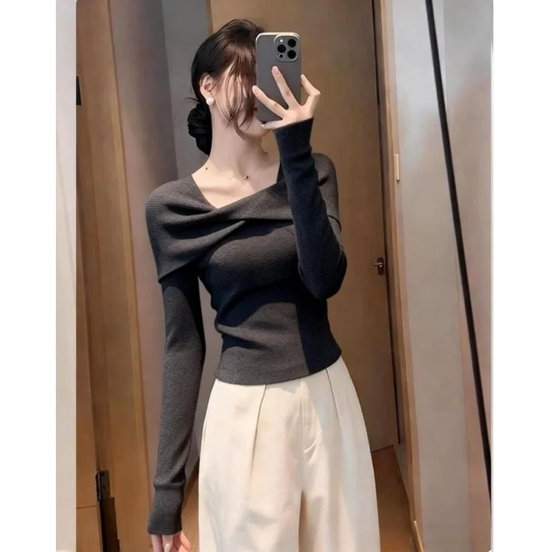 

Потрясающий вязаный свитер, базовый слой, внутренняя одежда, ультразвуковая корейская зимняя одежда, красивый роскошный топ