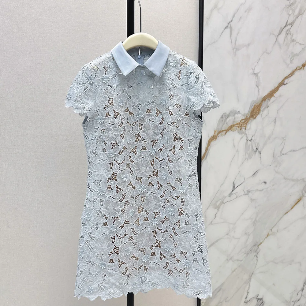 

High-quality 2026 new women's short-sleeved dress with lace decoration, an elegant dress with a graceful appearance xy2652989