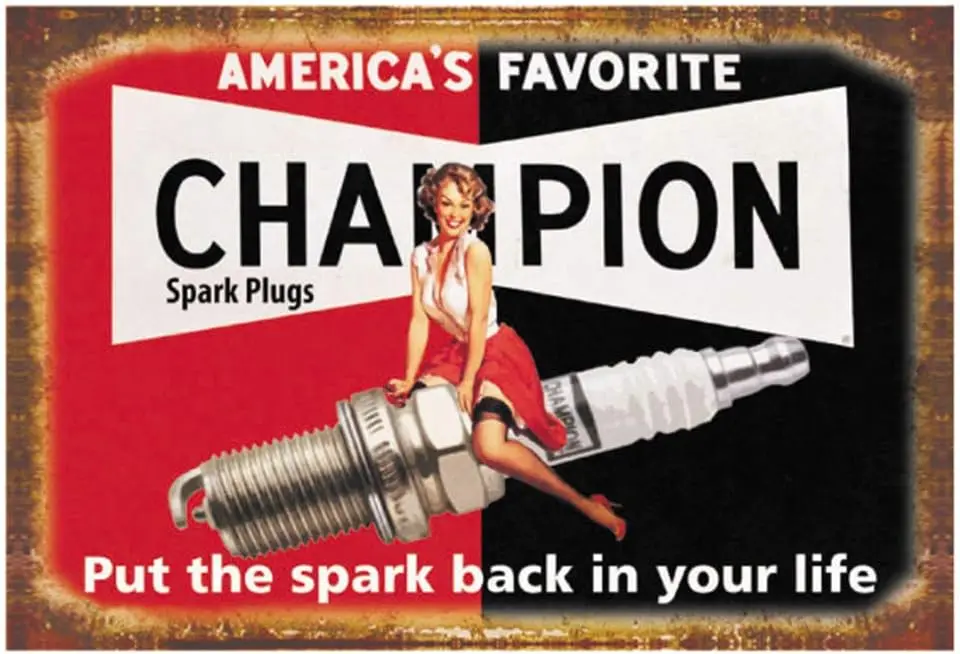 Retro Vintage Tin Metal Sign, Champion Spark Plugs, Wall Decor for Home Garage Bar Man Cave, 8x12