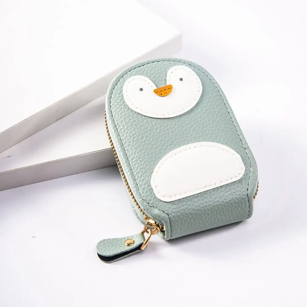 Cute Multi-card Penguins Card Holder PU 11 Card Slots Organ Style Card Bag Zipper Business Card Leather Coin Purse Female/Male