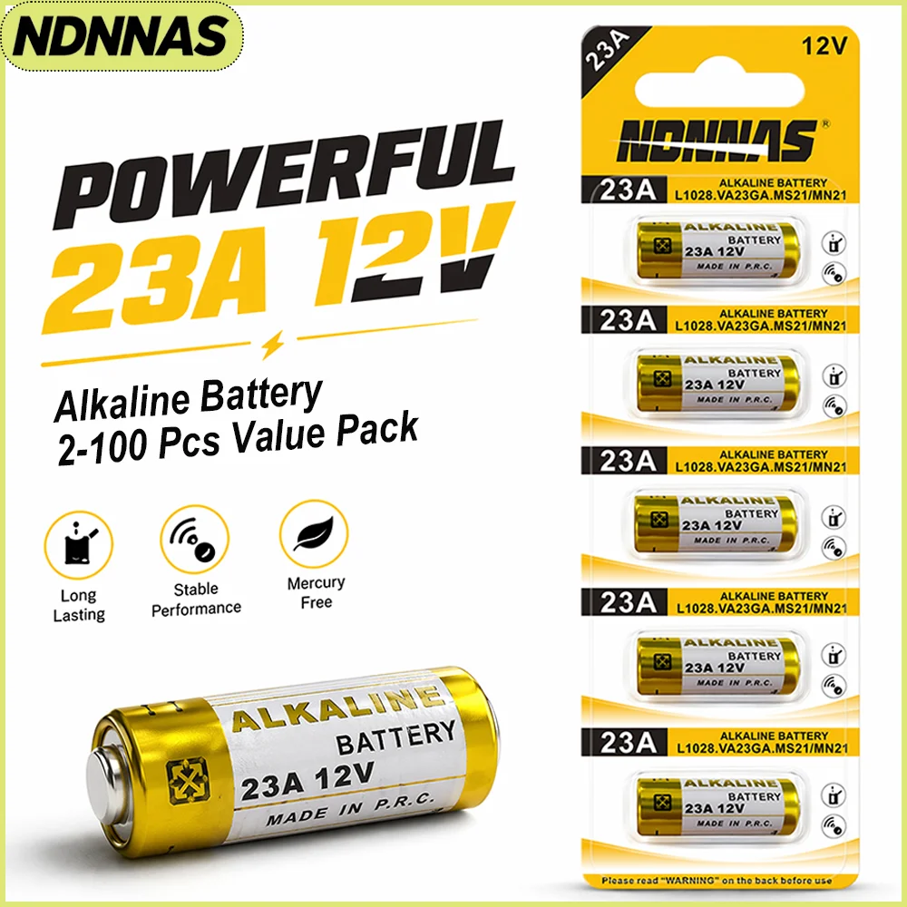 2-100 Stück 23A 12V Alkaline Batterie A23 E23A L1028 MN21 V23GA GP23A LRV08 Langlebige Batterien für Türklingel-Fernbedienung Garage – Detail 1