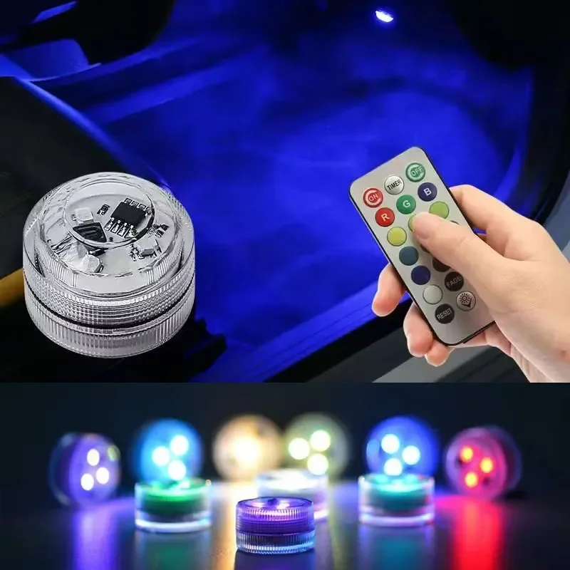 LED Wireless Adhesive LED Car Interior Environmental Light Remote Control Decoration Car Roof Foot Atmosphere Light Rolor Batter