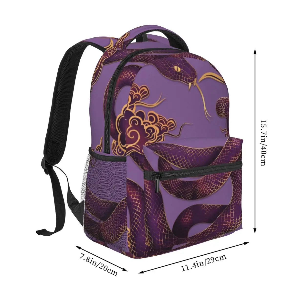 Lavender Aesthetic Backpack Center Snake Clouds Modern Graphic Solid Purple Gold Soft Color Bookbag for Girls Teens College Men