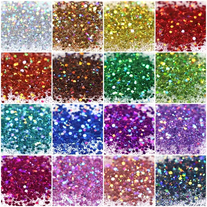 Holographische Nagel Glitter Laser Hexagon Chunky Mixed Größe Nail art Flakes Schillernden DIY Zubehör Gel Polnischen Maniküre Dekore – Detail 2