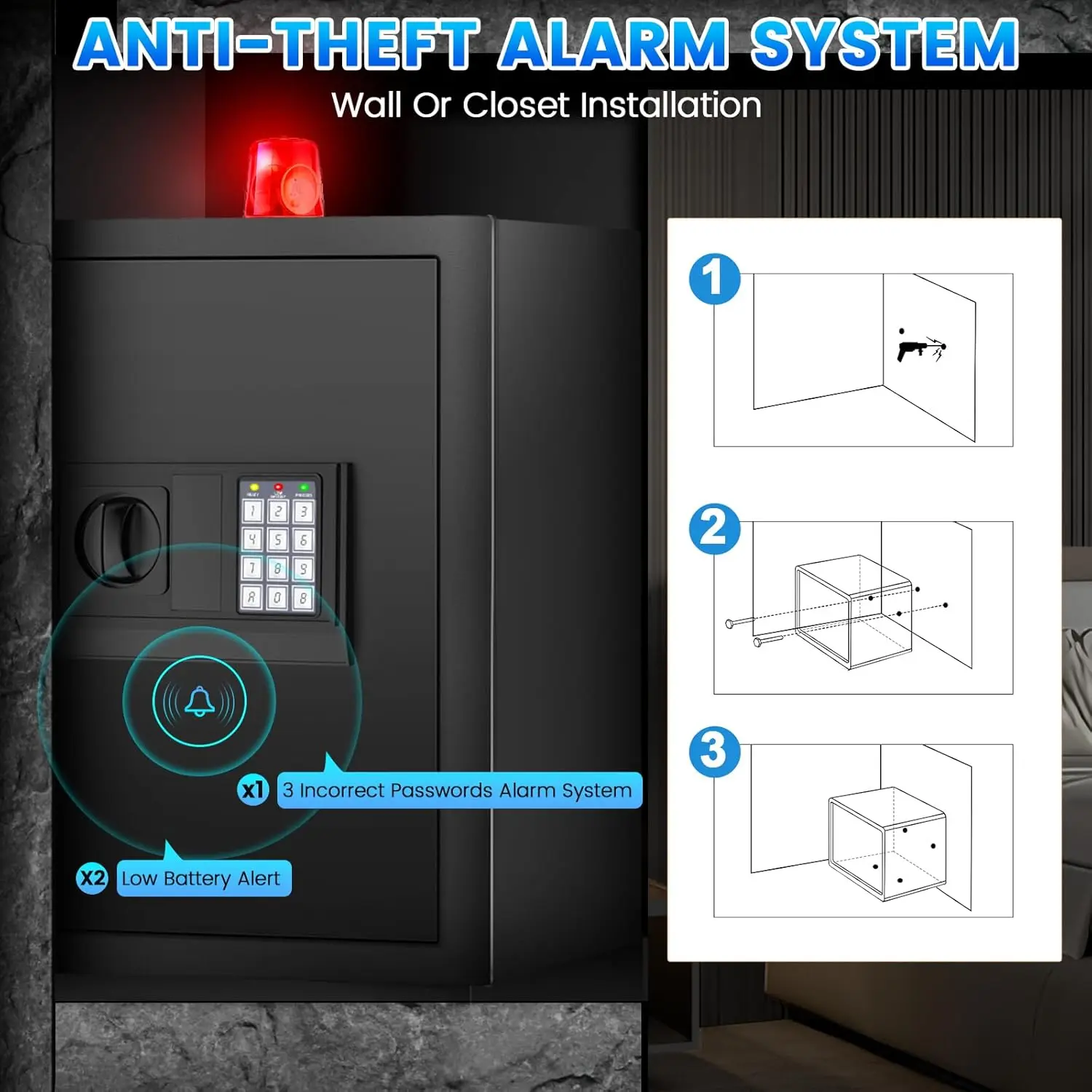 19.7" Fireproof Waterproof Home Safe with Digital Lock, Alarm System & Removable Shelf for Jewelry Documents