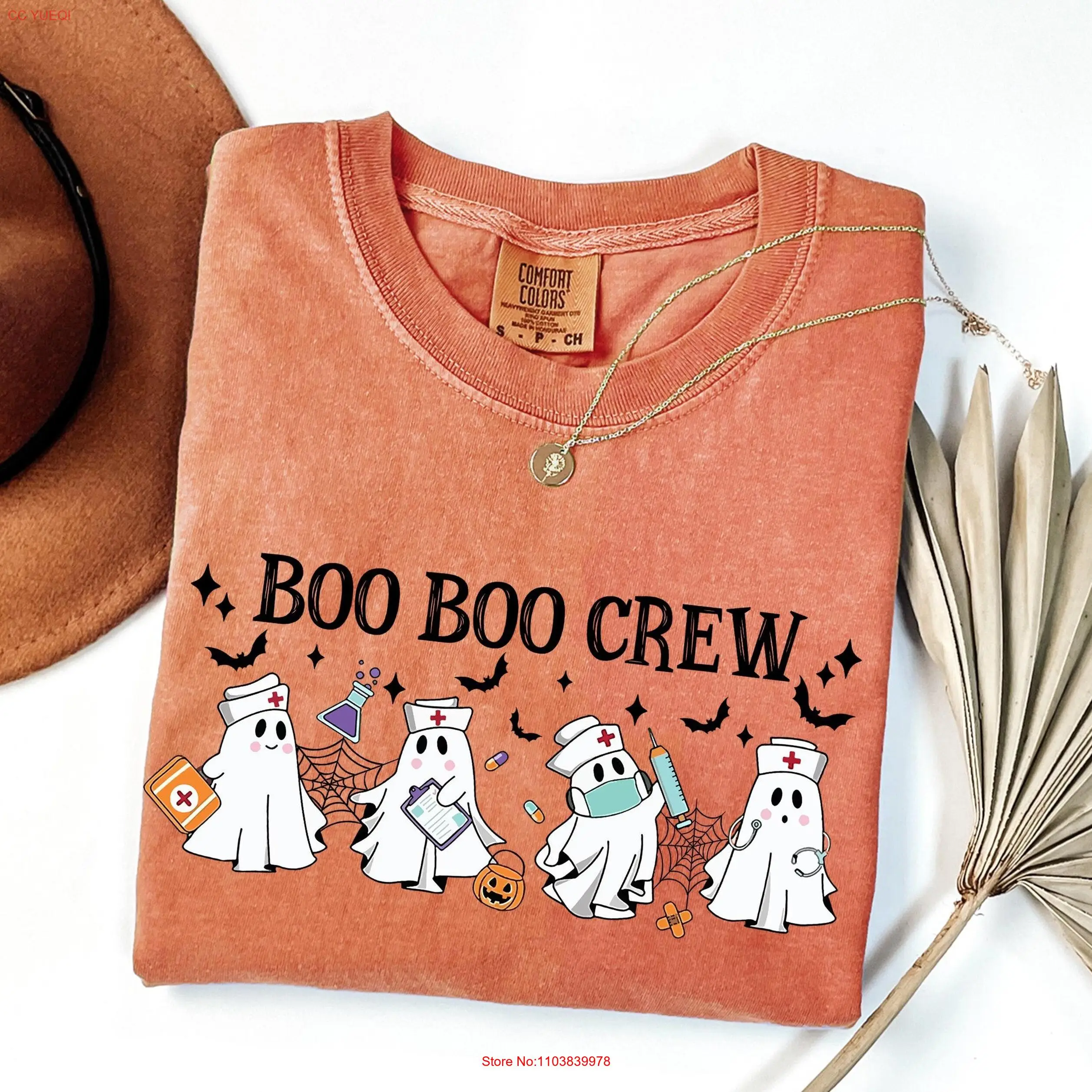 Comfort Colors Halloween Cute Ghost Nurse T Shirt Boo Crew For Women Spooky Season Fall Nursing long or short sleeves