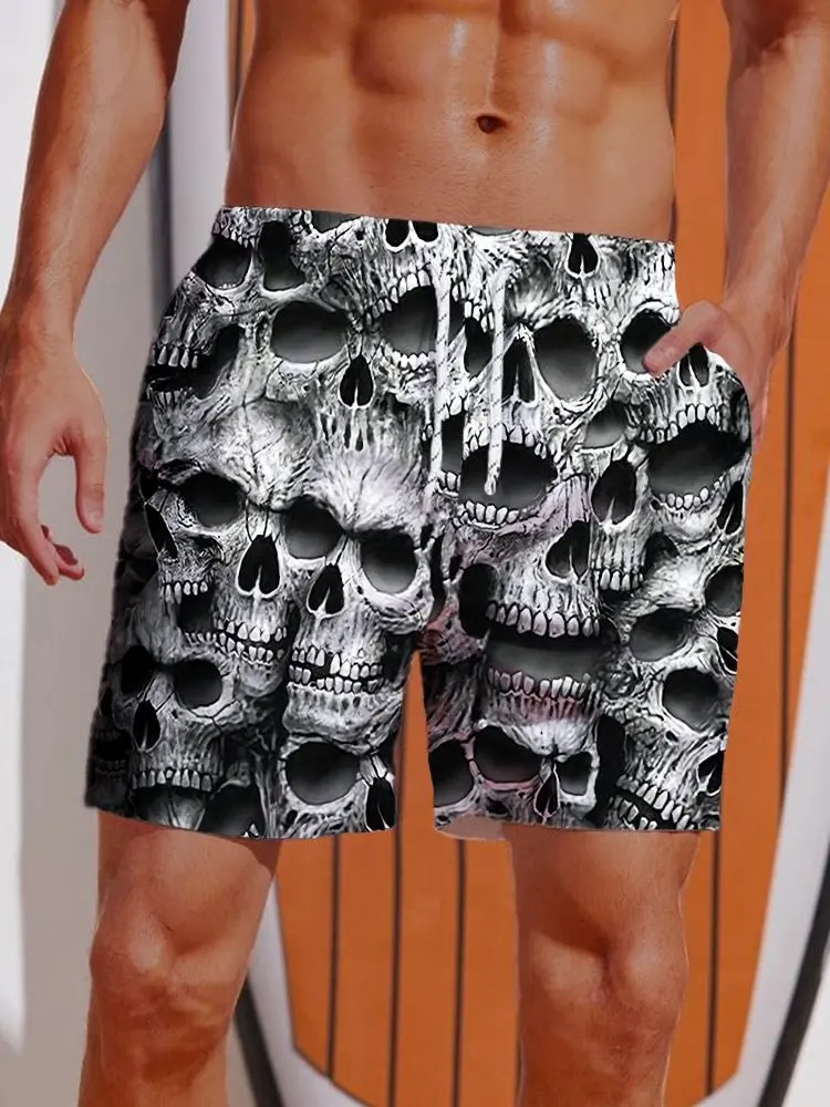 Hawaiian Horror Skull 3D Print Men\'s Short Pants 3D Printed Swimsuit Swim Trunks Beach Shorts Skateboard Sport  Ice Shorts